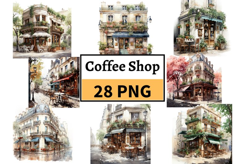 Watercolor French Coffee Shop Cliparts (by MashMashStickers)