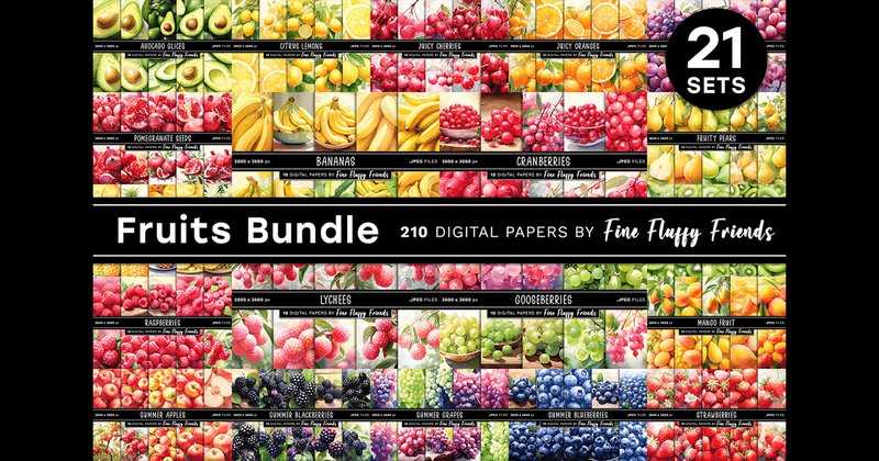 Watercolor Fruit Digital Paper Bundle (by finefluffyfriends)