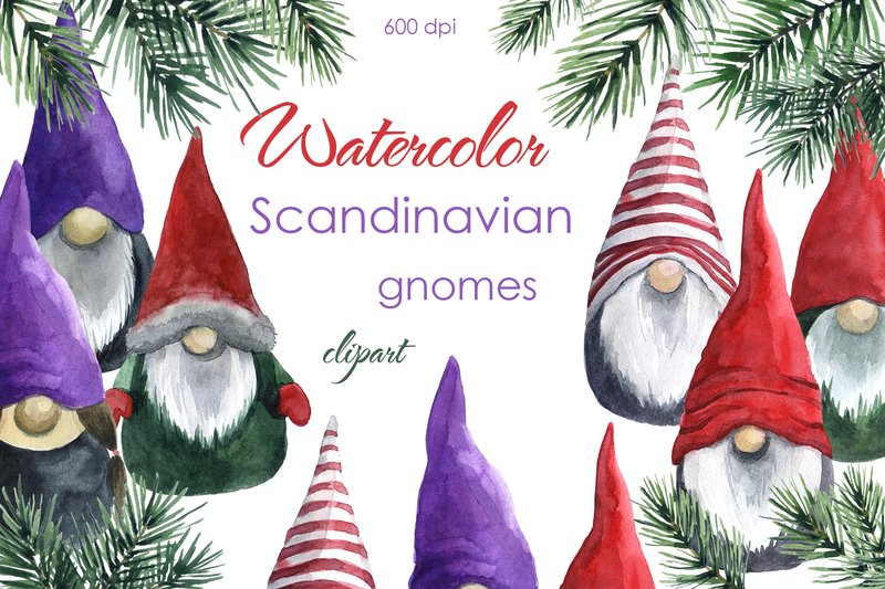 Watercolor Holiday Decor Gnome Clipart (by KomtsyanTatyanaArt)