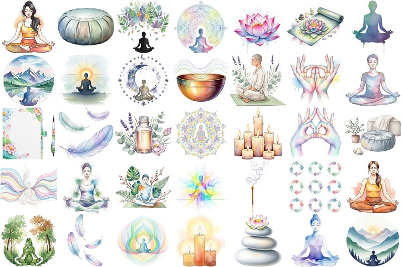 Watercolor Meditation Clipart Bundle (by Design Store)