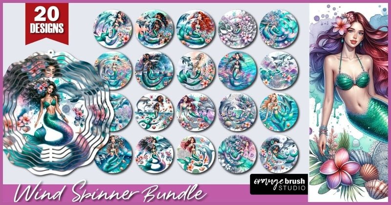 Watercolor Mermaid Wind Spinner Bundle (by Orange Brush Studio)