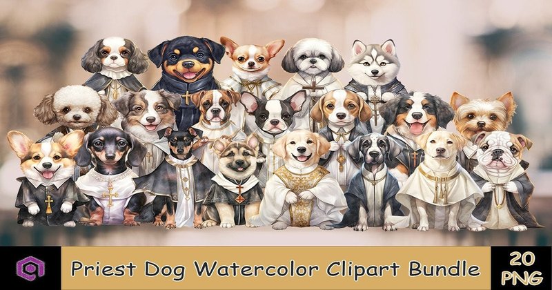 Watercolor Priest Dog Clipart Bundle (by Quoteer)