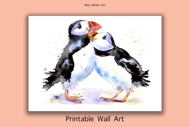 Watercolor Puffins Printable Wall Art (by Ilona Creates)