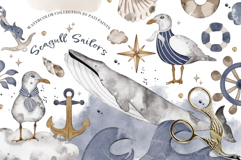 Watercolor Seagull Sailors Nursery Decor (by patipaintsco)