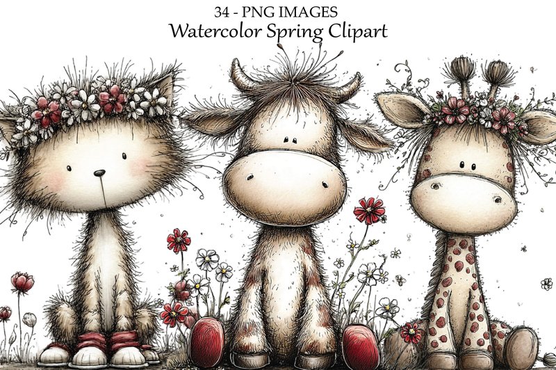 Watercolor Spring Farm Animal Clipart (by Artoya)