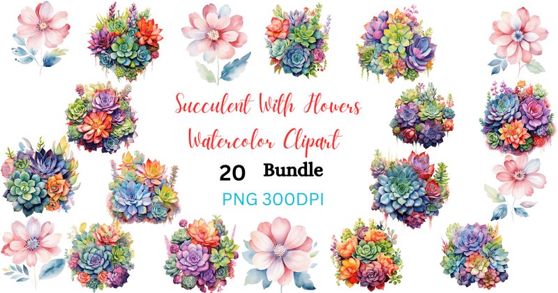 Watercolor Succulent Flowers PNG Bundle (by DreamyDesignsCoIN)