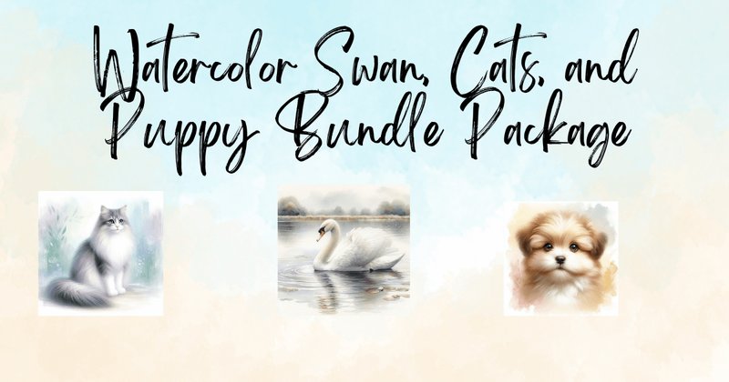 Watercolor Swan, Puppy & Cat Clipart Bundle (by theaffiliategrinder87)