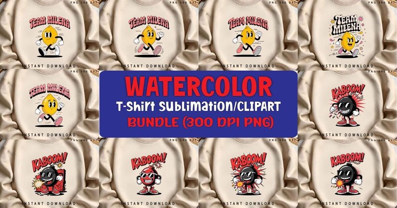 Watercolor T-Shirt Sublimation Clipart Bundle (by CraftArt2)