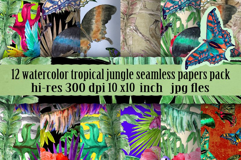 Watercolor Tropical Patterns Set (by arevkasunshine)