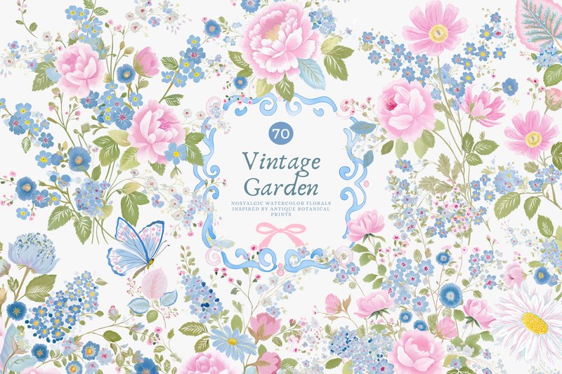 Watercolor Vintage Floral Clipart Set (by Patishop Art)