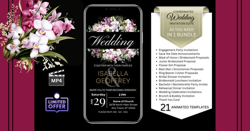 Wedding Invitations - Orchids (Black Background) Bundle (by Studio21)