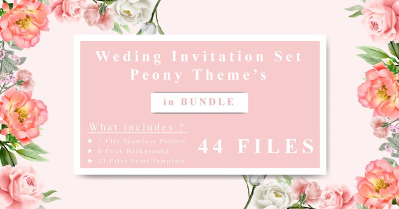 Wedding Invitations Peony Theme Bundle (by Agnetart)