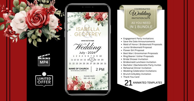Wedding Invitations - Red Roses Bundle (by Studio21)