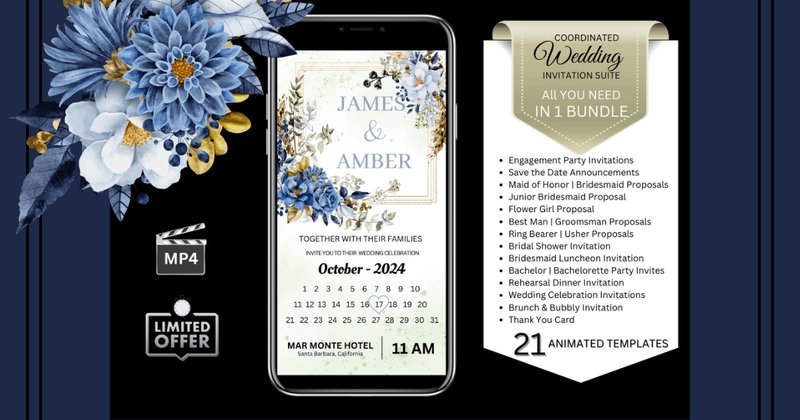 Wedding Invitations - Watercolor Blue & Gold Bundle (by Studio21)