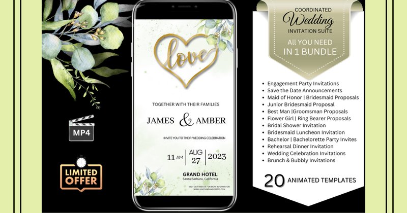 Wedding Invitations - Watercolor Eucalyptus Bundle (by Studio21)