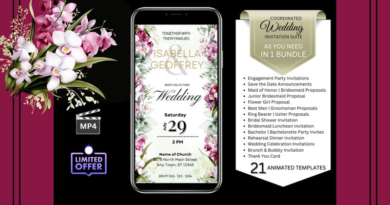 Wedding Invitations - Watercolor Orchids Bundle (by Studio21)