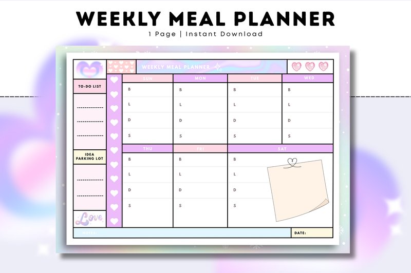Weekly Meal Planner • Cozy Pastel (by Tas Creative Studio)
