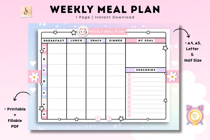 Weekly Meal Planner Printable (by Tas Creative Studio)