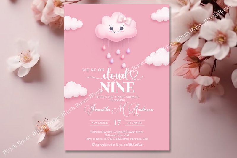 We're on Cloud Nine Baby Shower Invite (by Blush Roses)