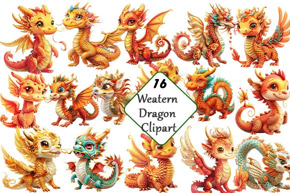Western Dragon Clipart (by Unique Art Studio)