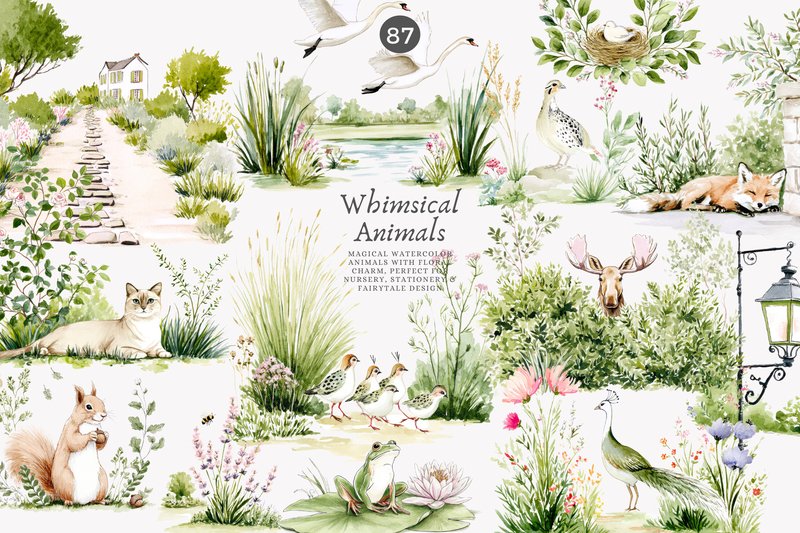 Whimsical Animals Nursery Decor Clipart (by Patishop Art)