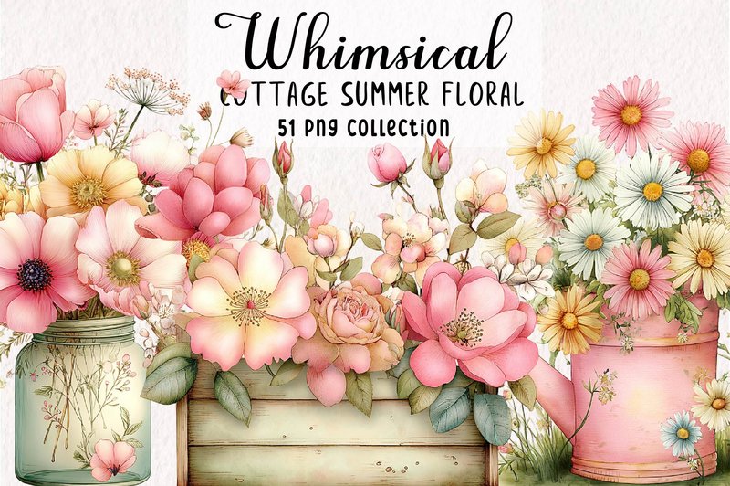 Whimsical Cottage Summer Floral Clipart (by Print Magic)
