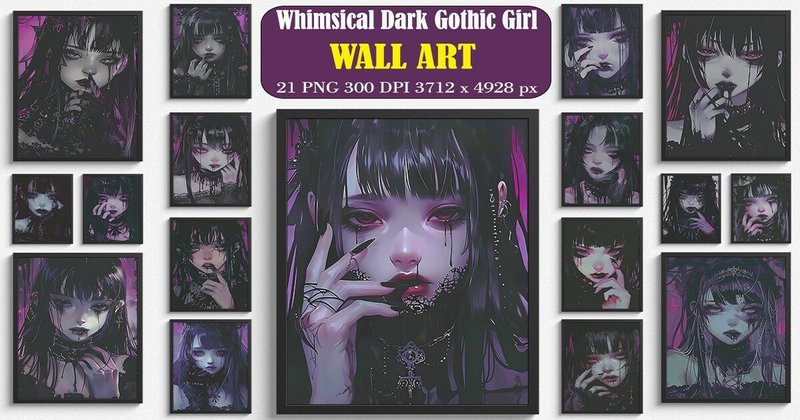 Whimsical Dark Gothic Girl Wall Art Bundle (by Ricco Art)