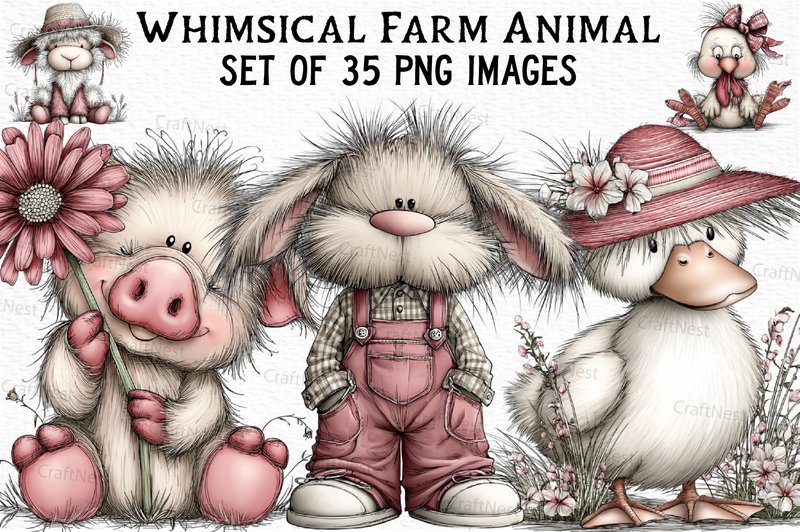 Whimsical Farm Animal Clipart Bundle (by CraftNest)
