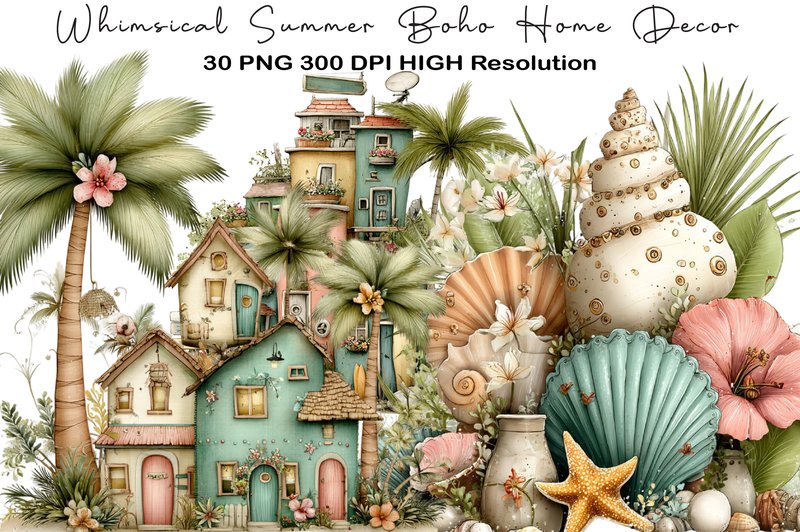 Whimsical Summer Boho Home Decor Clipart (by Black Bird Studio)