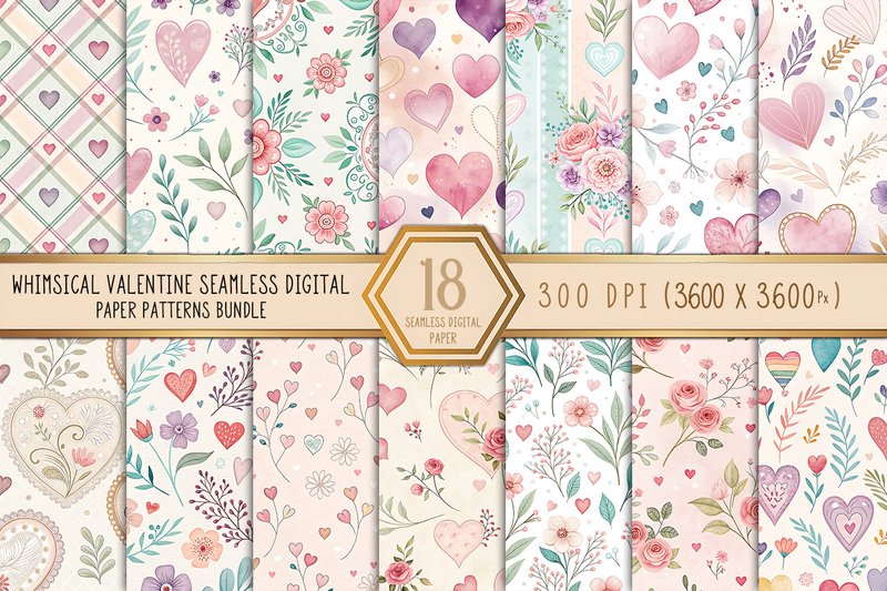 Whimsical Valentine Seamless Patterns (by Craftfiles-SVG)