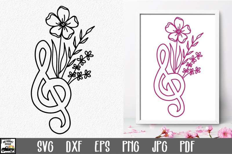 Wildflower Music Notes SVG File (by oldmarketdesigns)
