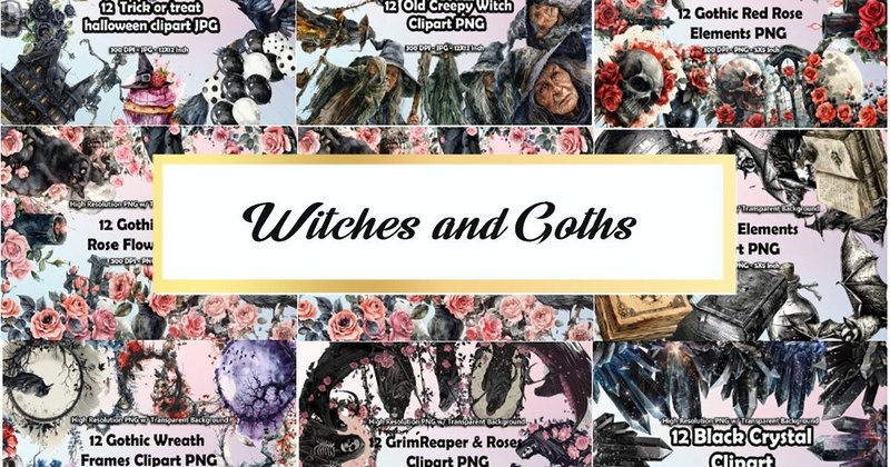 Witches and Goths Cliparts and Elements Bundle (by printztopbrand)