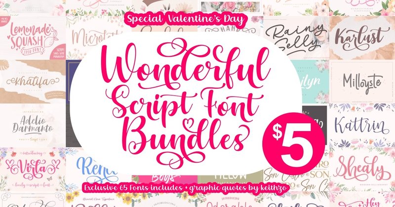 Wonderful Script Font Bundle (by Keithzo (7NTypes))