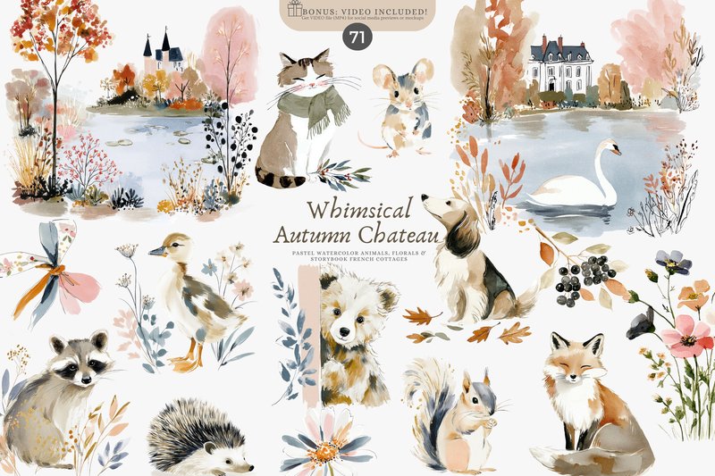 Woodland Animals Cottagecore Clipart Set (by Patishop Art)