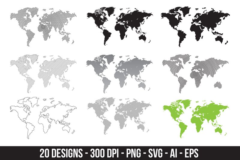 World Map Clipart Set (by Creativeclipcloud)