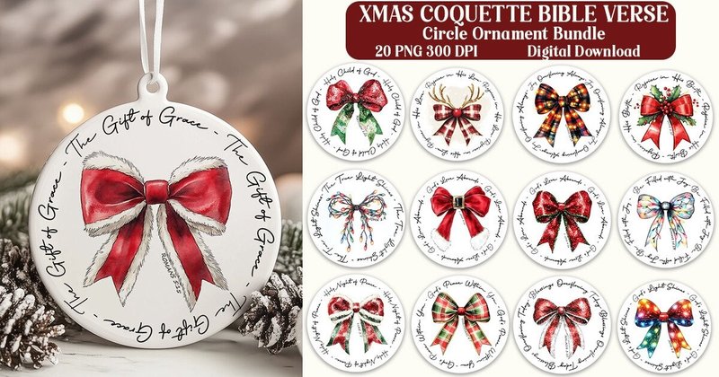 Xmas Coquette Bible Verse Ornament PNG Bundle (by Mulew)