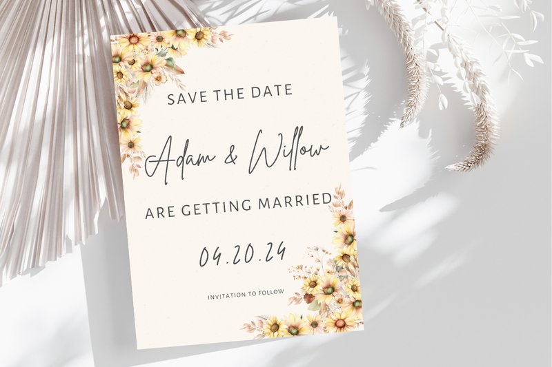 Yellow Floral Save the Date Announcement (by Kat Trinity Designs)
