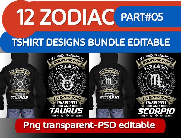 12 ZODIAC SIGN Tshirt Designs Bundle #05 (by tshirtdesignbundles com)