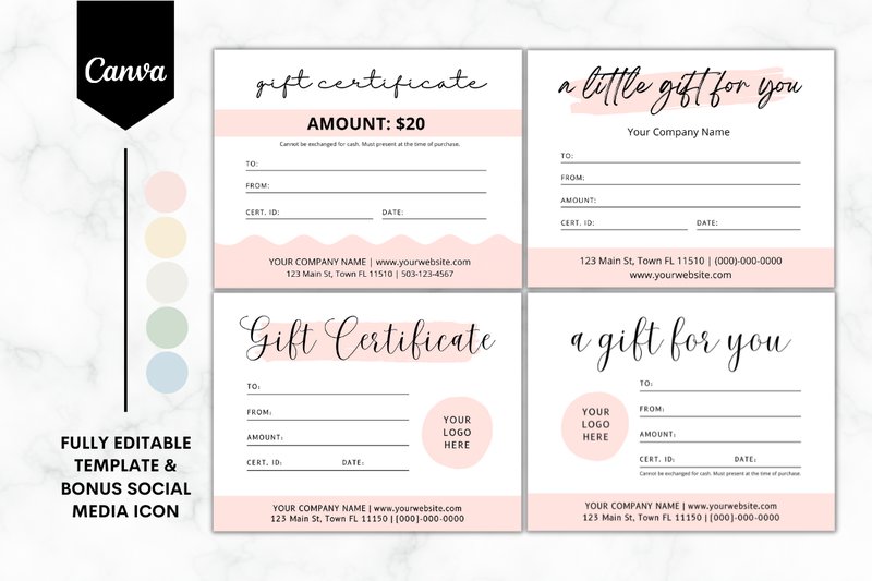 4 Gift Certificate Templates Bundle (by Sundiva Design)