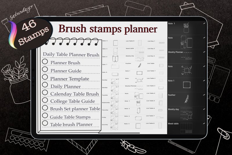 46 Planner Stamps, Brush Stamp Planner (by N Nakorn Creative)