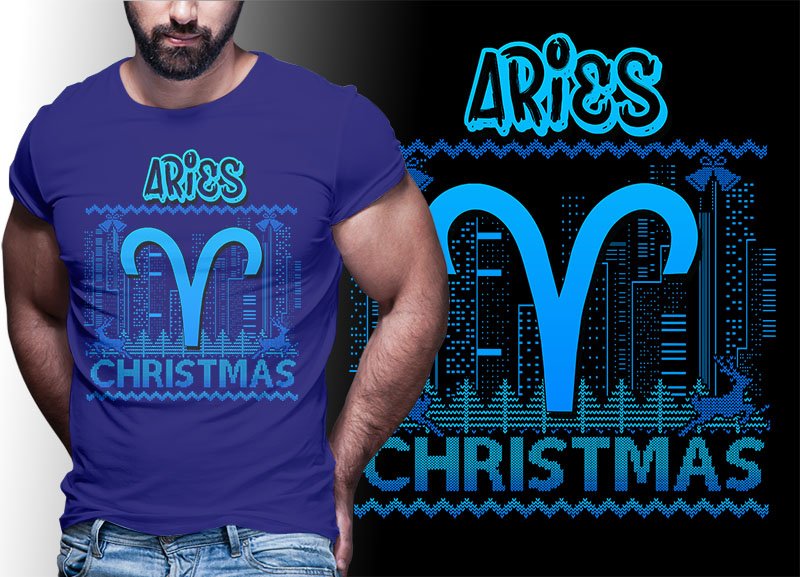 ARIES Zodiac Christmas Tshirt Designs (by tshirtdesignbundles com)