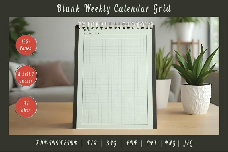 Blank Weekly Calendar Grid, Planner (by Finer Designers)