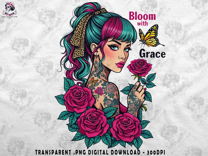 Bloom with Grace Floral Tattoo Girl (by Sue Opperman Designs)