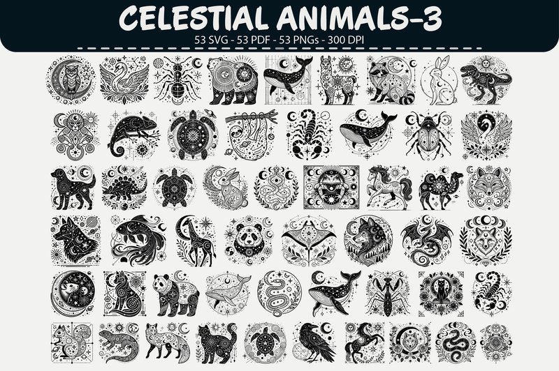 Celestial Animals Vector – 53 Designs (by digitalarthome41)