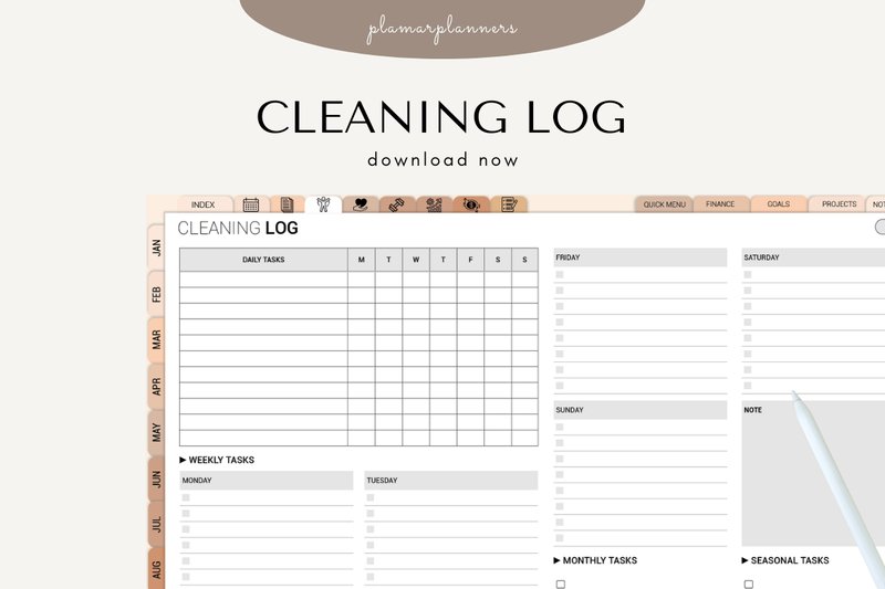 Cleaning Log – Printable & Digital (by Plamarplanners)