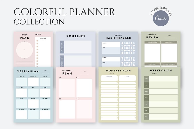 Colorful CANVA Planner Template Set (by artflorara)