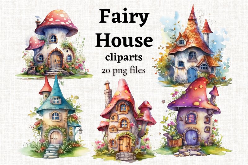 Cute Mushroom Fairy House Illustrations (by MashMashStickers)