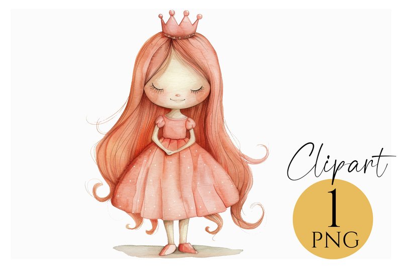 Cute Princess PNG Clipart Fairytale Art (by Watercolour Lilley)