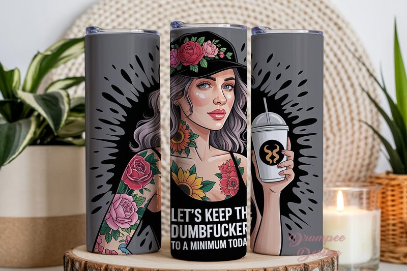 Edgy Floral Tattoo Woman 20oz Tumbler Wr (by Drumpee Design)