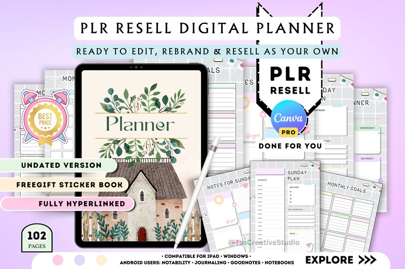 Editable PLR Undated Digital Planner (by Tas Creative Studio)